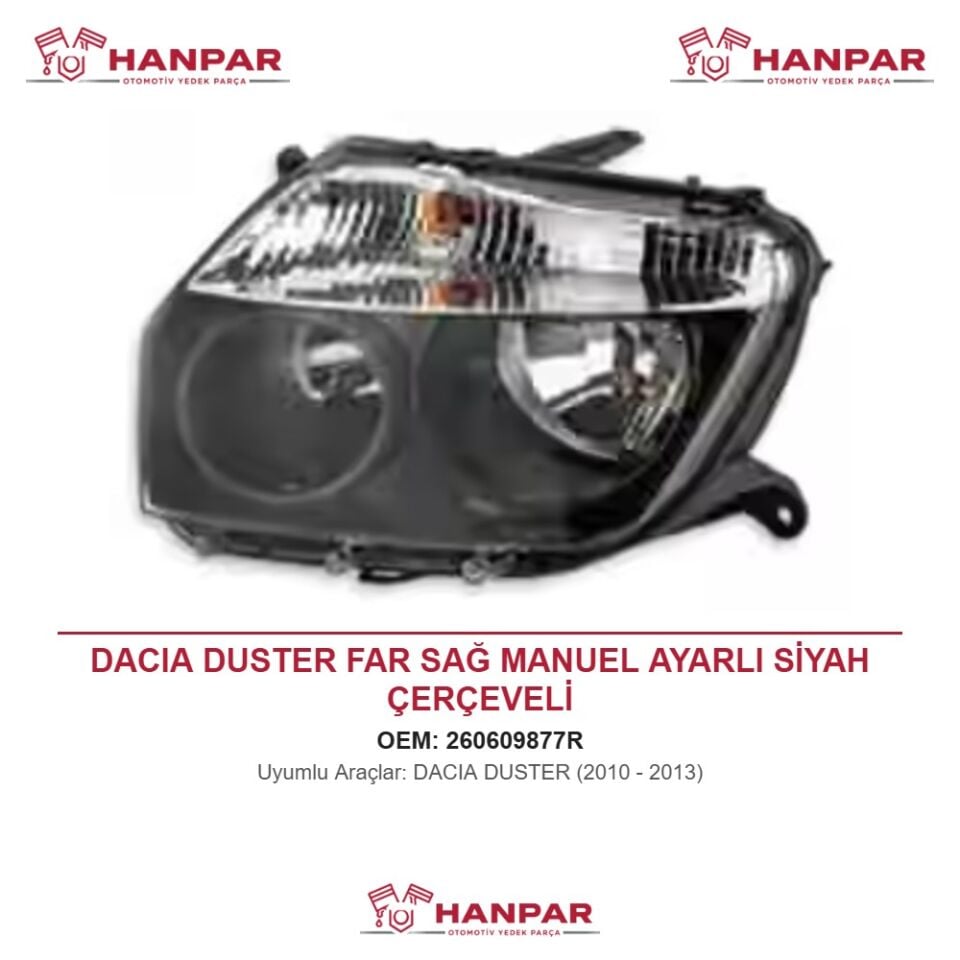 DACIA DUSTER FAR SAĞ MANUEL AYARLI SİYAH ÇERÇEVELİ (2010-2013)