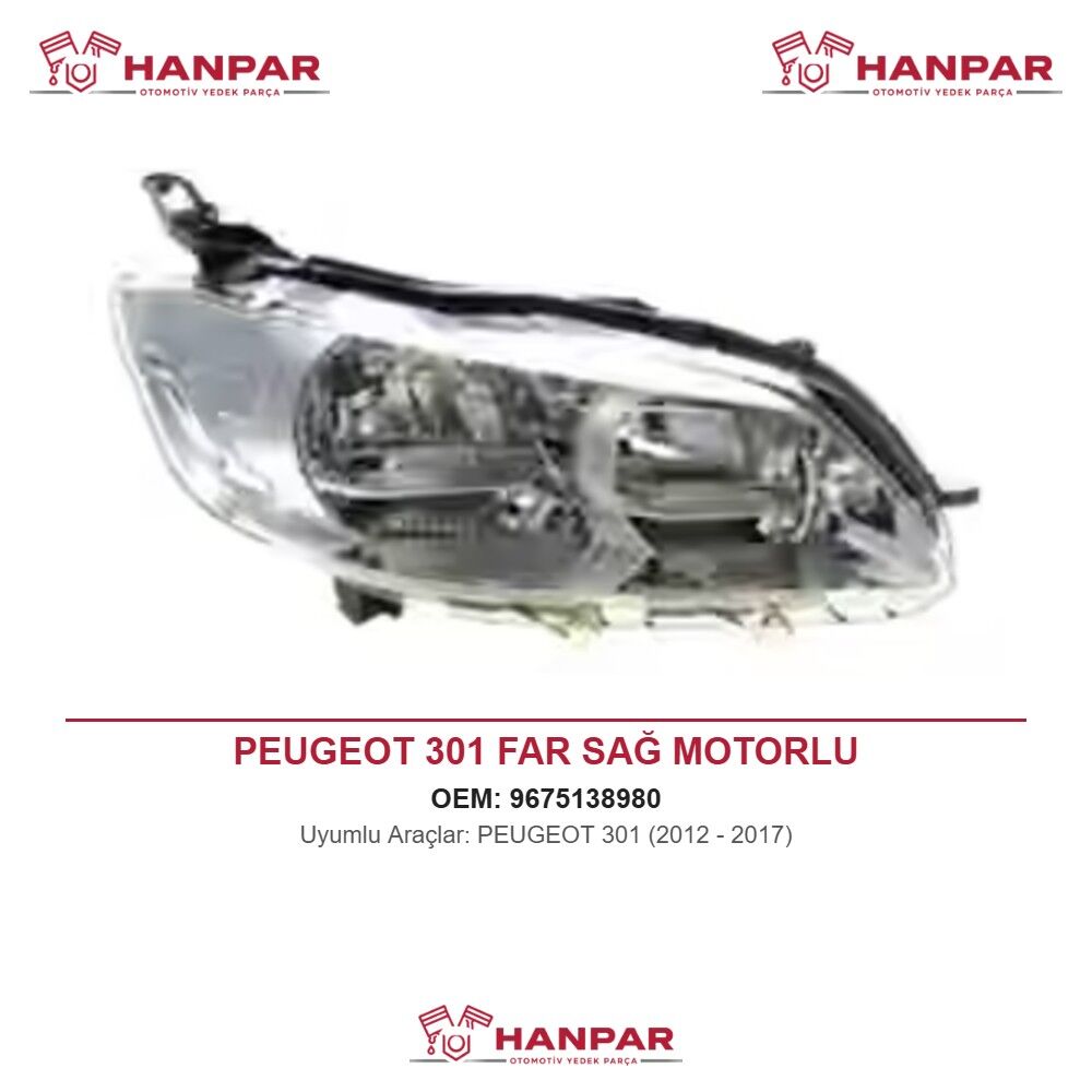 PEUGEOT 301 FAR SAĞ MOTORLU (2012-2017)