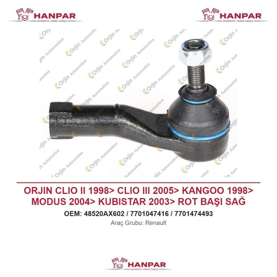 ORJIN CLIO II 1998> CLIO III 2005> KANGOO 1998> MODUS 2004> KUBISTAR 2003> ROT BAŞI SAĞ
