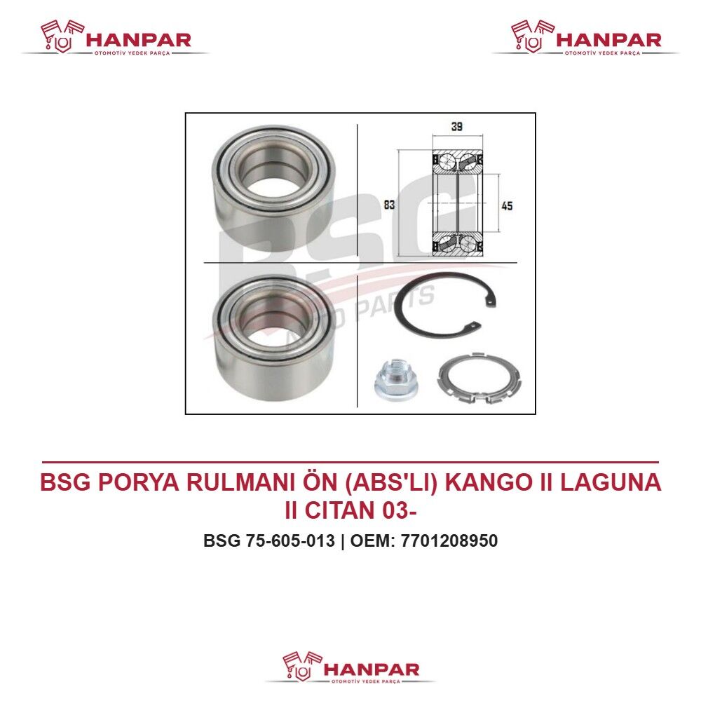 BSG PORYA RULMANI ÖN (ABS'LI) KANGO II LAGUNA II CITAN 03-