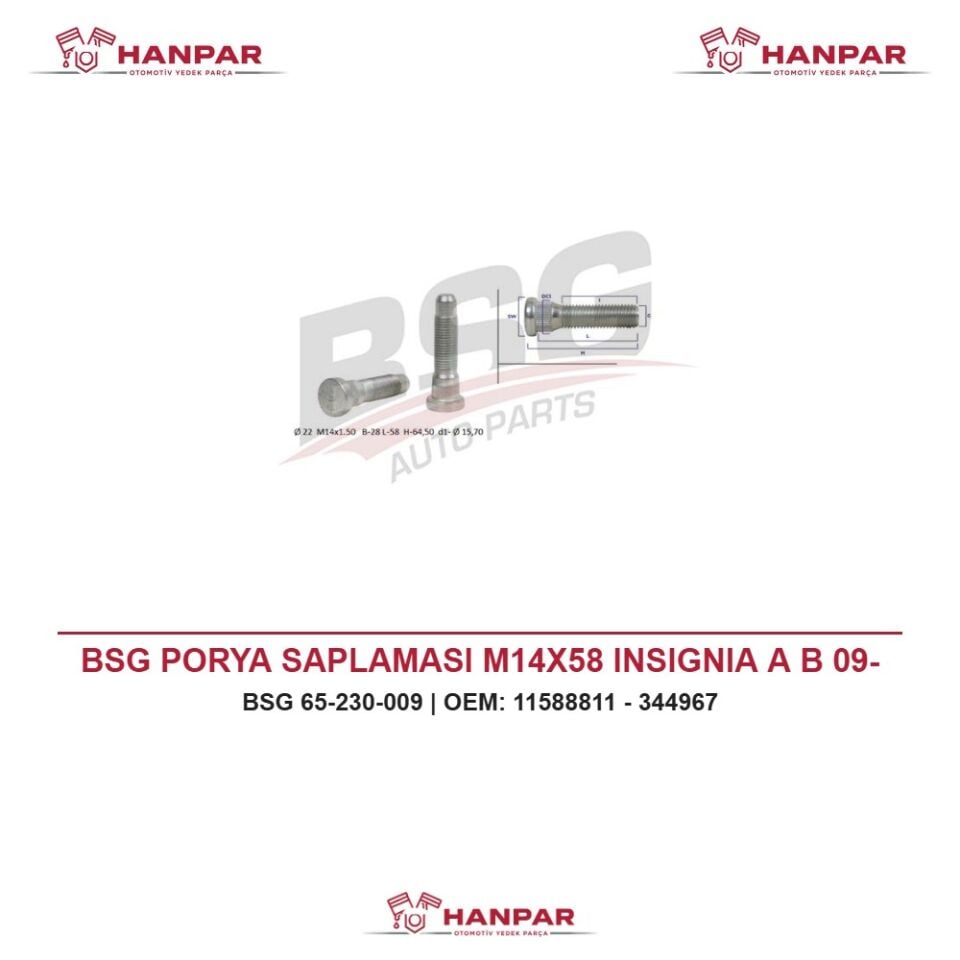 BSG PORYA SAPLAMASI M14X58 INSIGNIA A B 09-