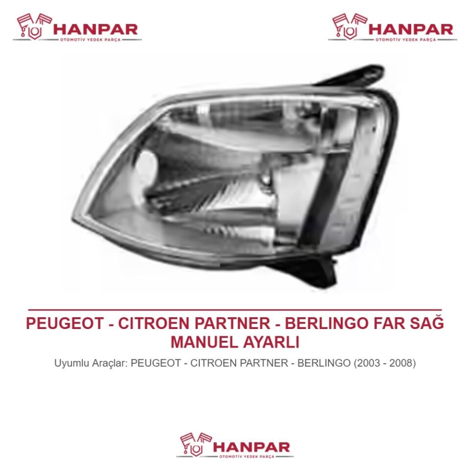 PEUGEOT - CITROEN PARTNER - BERLINGO FAR SAĞ MANUEL AYARLI (2003-2008)