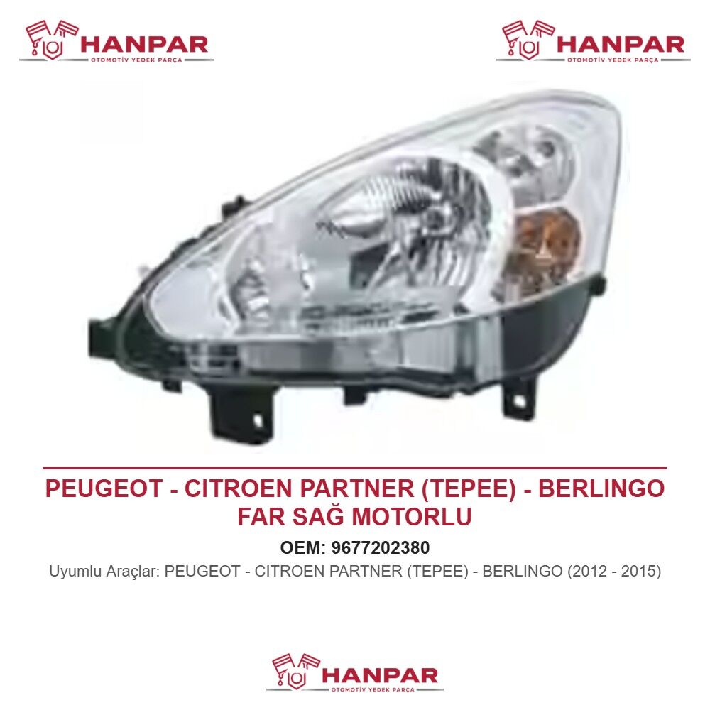 PEUGEOT - CITROEN PARTNER (TEPEE) - BERLINGO FAR SAĞ MOTORLU (2012-2015)