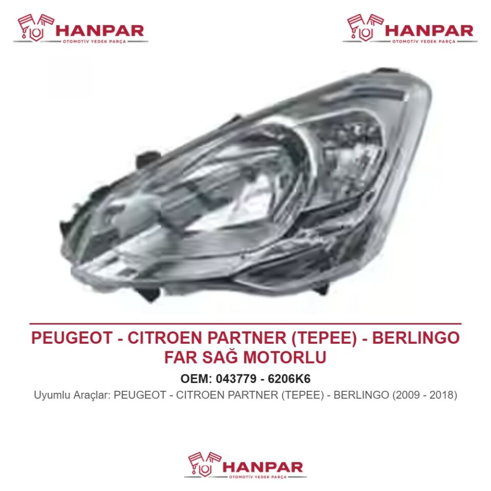 PEUGEOT - CITROEN PARTNER (TEPEE) - BERLINGO FAR SAĞ MOTORLU (2009-2018)