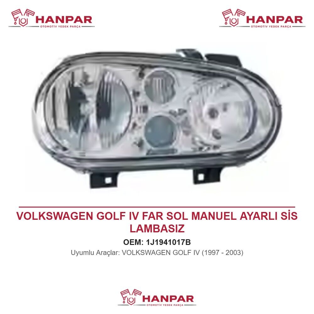 VOLKSWAGEN GOLF IV FAR SOL MANUEL AYARLI SİS LAMBASIZ (1997-2003)