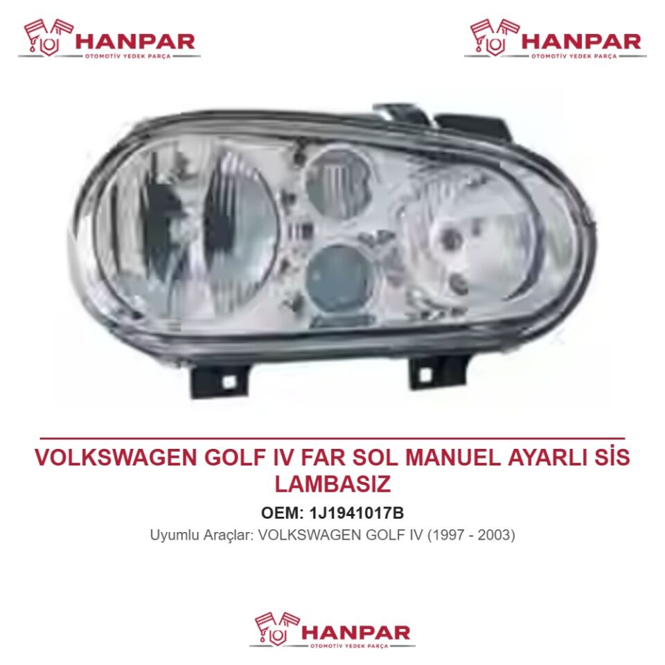 VOLKSWAGEN GOLF IV FAR SOL MANUEL AYARLI SİS LAMBASIZ (1997-2003)
