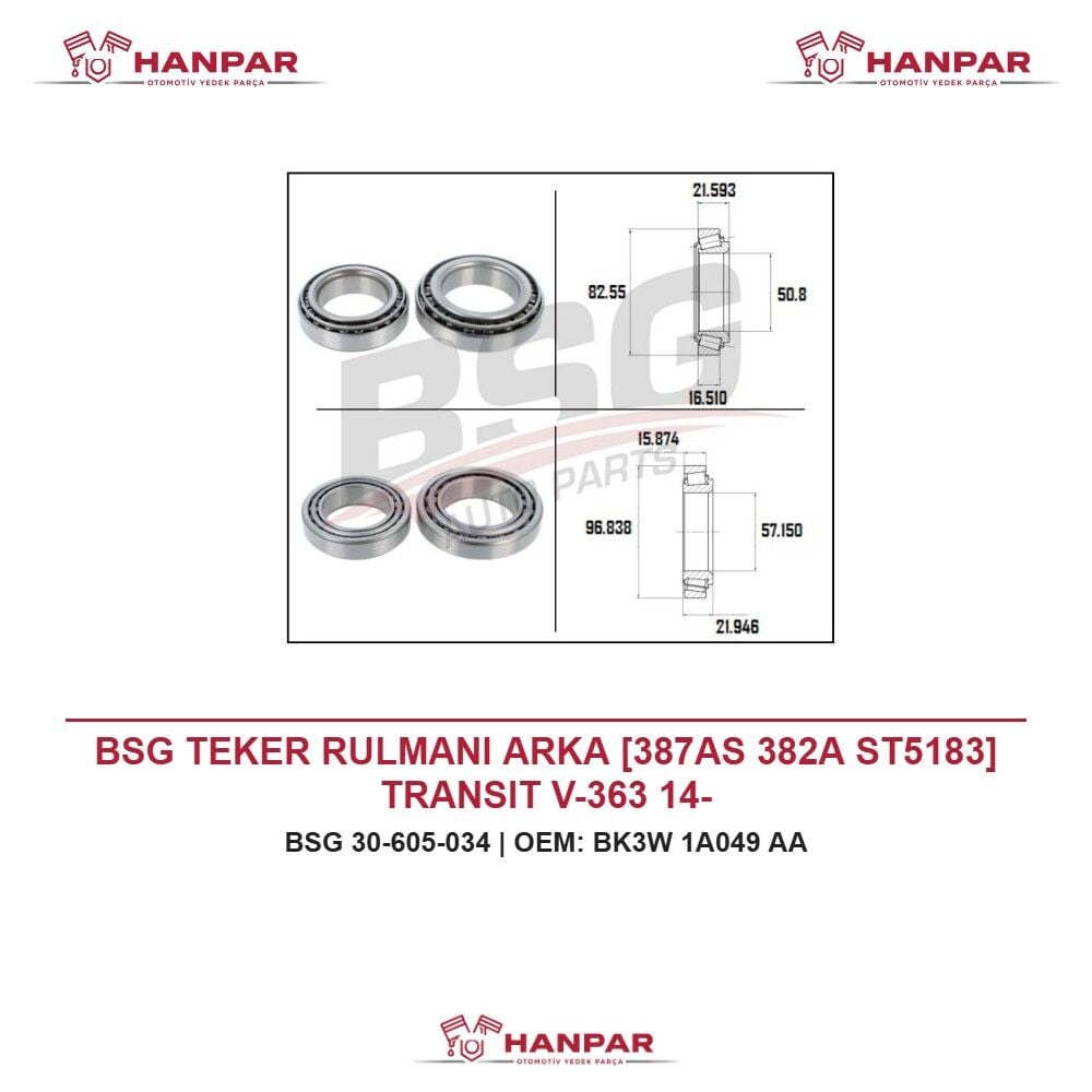 BSG TEKER RULMANI ARKA [387AS 382A ST5183] TRANSIT V-363 14-