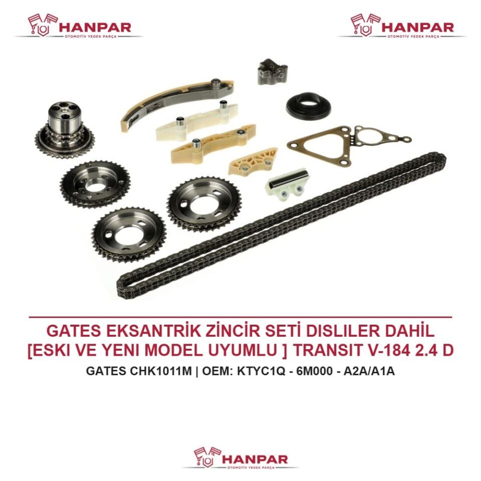 GATES EKSANTRİK ZİNCİR SETİ DISLILER DAHİL [ESKI VE YENI MODEL UYUMLU ] TRANSIT V-184 2.4 D 120 PS 01-