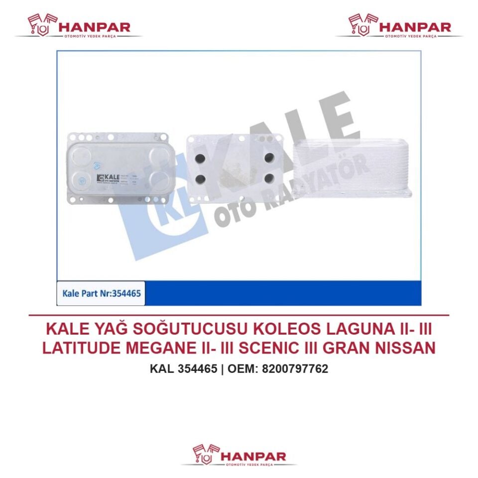KALE YAĞ SOĞUTUCUSU KOLEOS LAGUNA II- III LATITUDE MEGANE II- III SCENIC III GRAN NISSAN X-TRA 2.0 DCI 06-