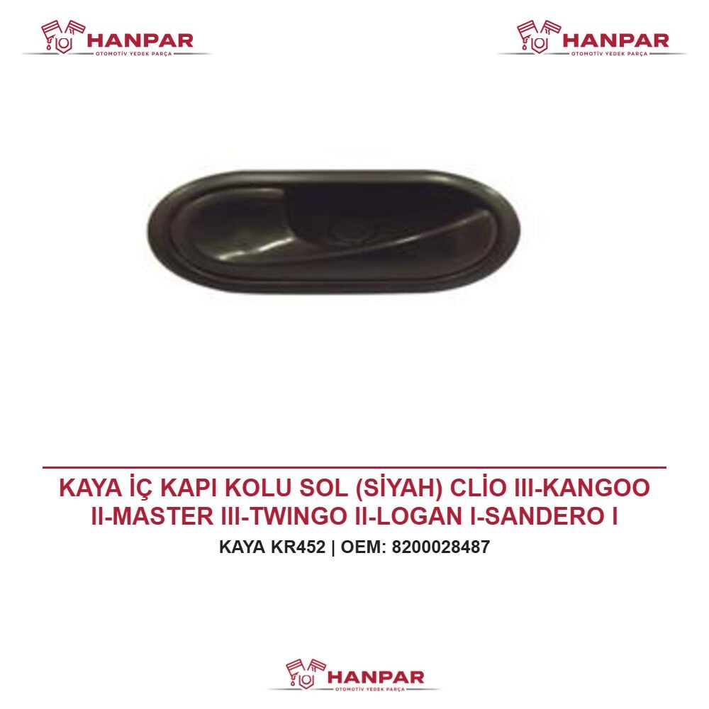 KAYA İÇ KAPI KOLU SOL (SİYAH) CLİO III-KANGOO II-MASTER III-TWINGO II-LOGAN I-SANDERO I