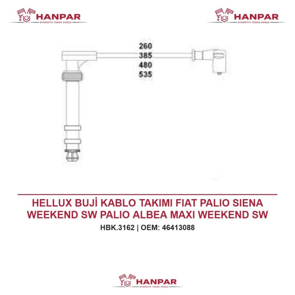 HELLUX BUJİ KABLO TAKIMI FIAT PALIO SIENA WEEKEND SW PALIO ALBEA MAXI WEEKEND SW MAREA BRAVO BRAVA 1.6Ie 16V