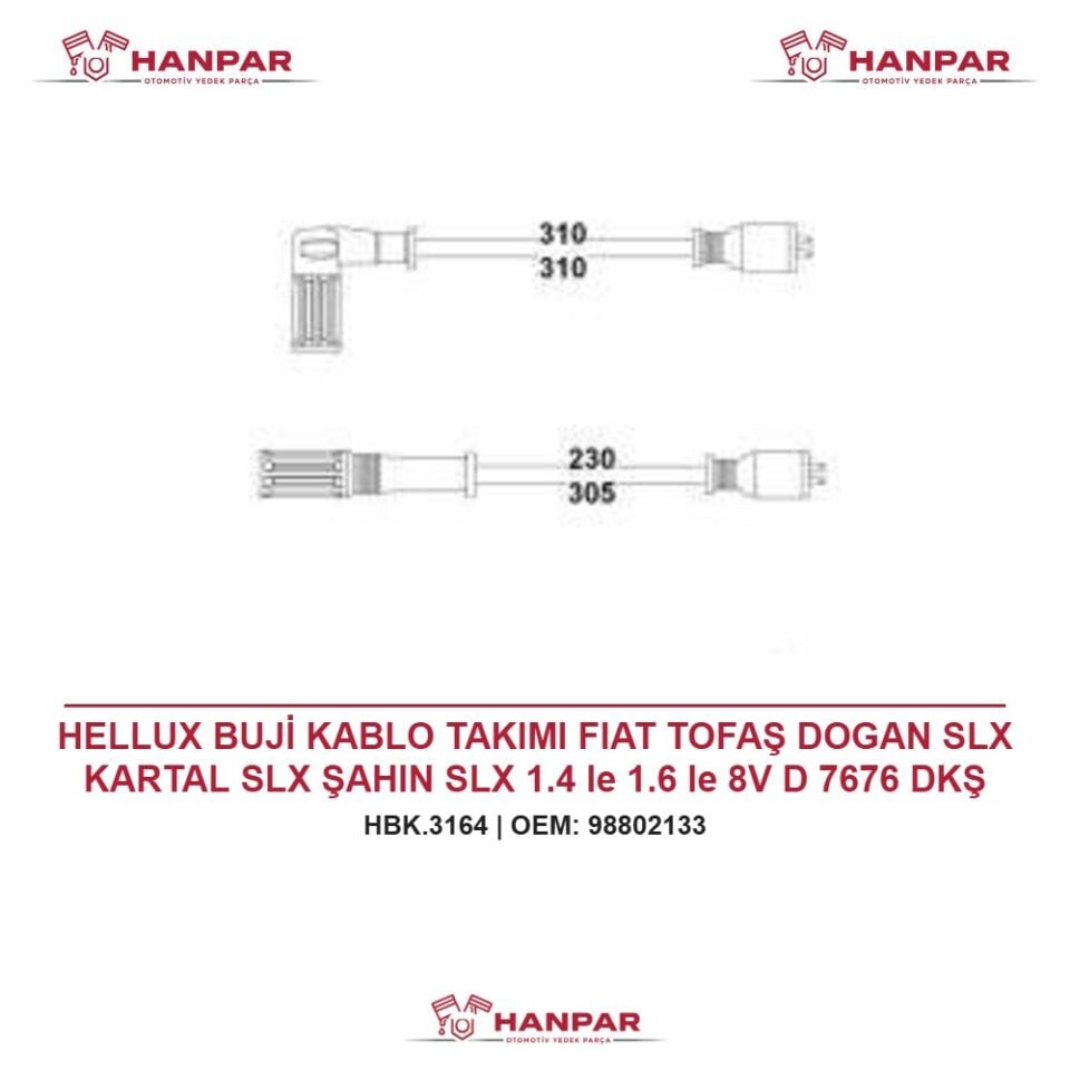 HELLUX BUJİ KABLO TAKIMI FIAT TOFAŞ DOGAN SLX KARTAL SLX ŞAHIN SLX 1.4 Ie 1.6 Ie 8V D 7676 DKŞ 1.6 SLX ENJ.