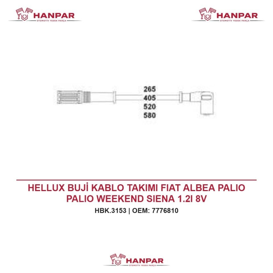 HELLUX BUJİ KABLO TAKIMI FIAT ALBEA PALIO PALIO WEEKEND SIENA 1.2I 8V