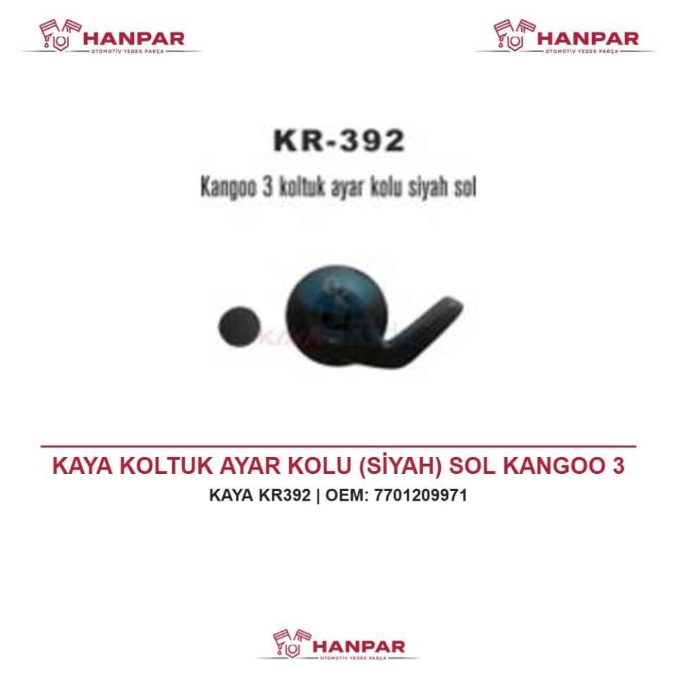 KAYA KOLTUK AYAR KOLU (SİYAH) SOL KANGOO 3