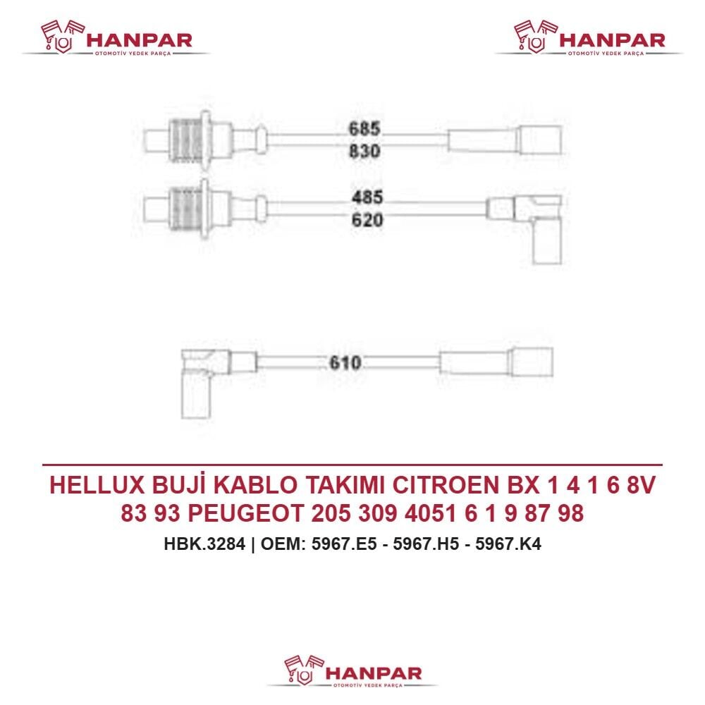 HELLUX BUJİ KABLO TAKIMI CITROEN BX 1 4 1 6 8V 83 93 PEUGEOT 205 309 4051 6 1 9 87 98