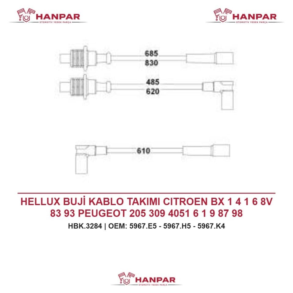 HELLUX BUJİ KABLO TAKIMI CITROEN BX 1 4 1 6 8V 83 93 PEUGEOT 205 309 4051 6 1 9 87 98