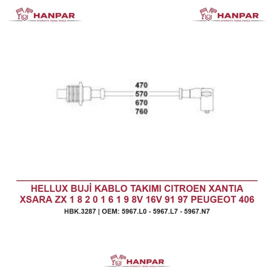 HELLUX BUJİ KABLO TAKIMI CITROEN XANTIA XSARA ZX 1 8 2 0 1 6 1 9 8V 16V 91 97 PEUGEOT 406 93 97