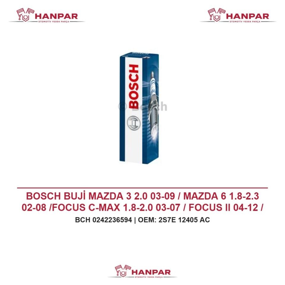 BOSCH BUJİ MAZDA 3 2.0 03-09 / MAZDA 6 1.8-2.3 02-08 /FOCUS C-MAX 1.8-2.0 03-07 / FOCUS II 04-12 / MONDEO 00-07 / TRANSIT 2.3 06-14 / VOLVO S40 04-08 / VOLVO S80 06-16 / VOLVO V70 07-16 IRIDIUM