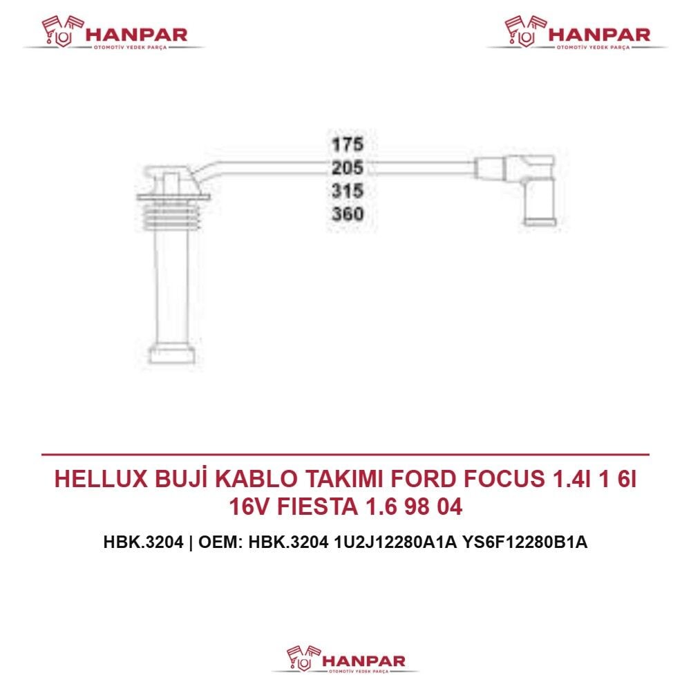 HELLUX BUJİ KABLO TAKIMI FORD FOCUS 1.4I 1 6I 16V FIESTA 1.6 98 04