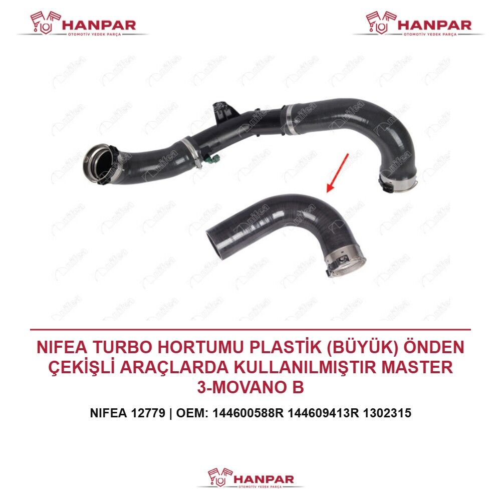 NIFEA TURBO HORTUMU PLASTİK (BÜYÜK) ÖNDEN ÇEKİŞLİ ARAÇLARDA KULLANILMIŞTIR MASTER 3-MOVANO B