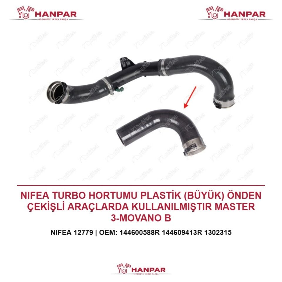NIFEA TURBO HORTUMU PLASTİK (BÜYÜK) ÖNDEN ÇEKİŞLİ ARAÇLARDA KULLANILMIŞTIR MASTER 3-MOVANO B