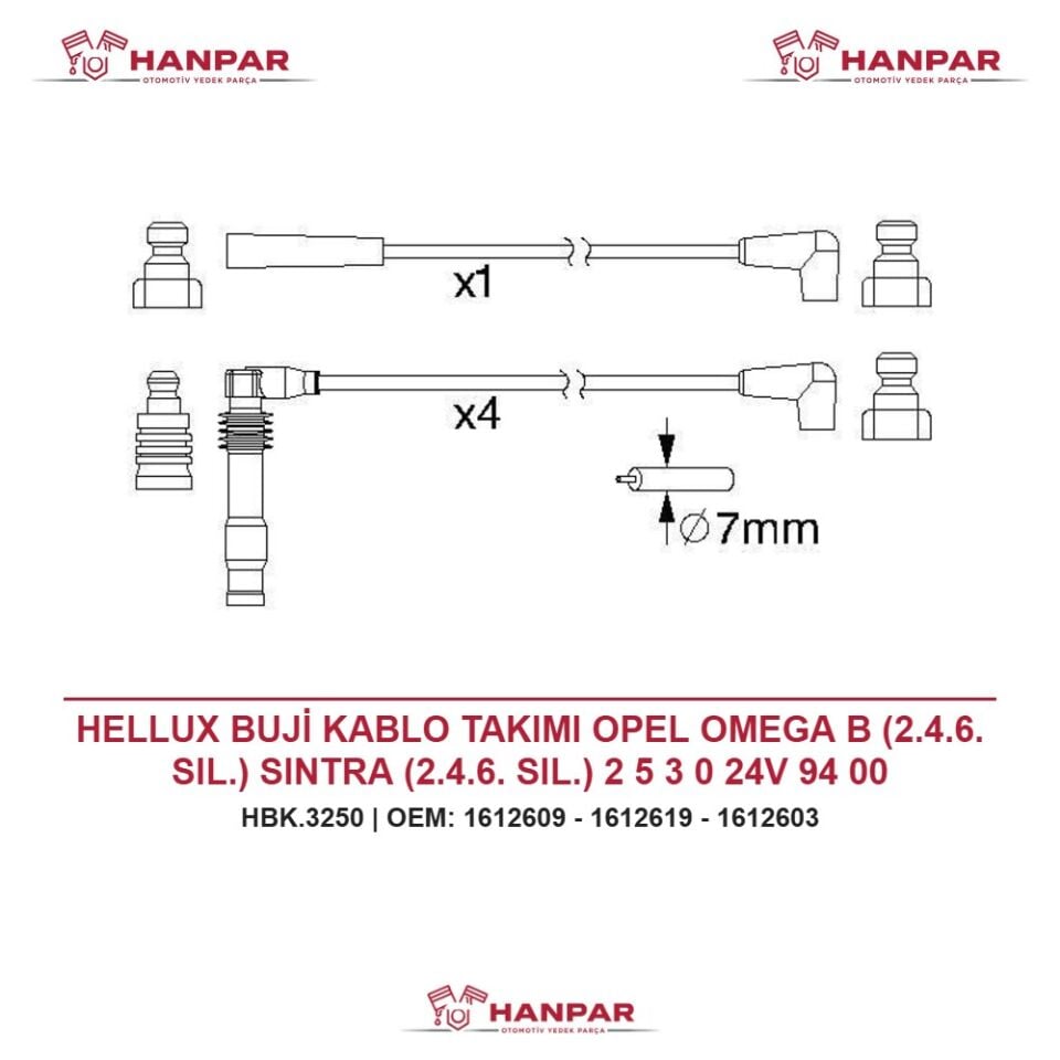 HELLUX BUJİ KABLO TAKIMI OPEL OMEGA B (2.4.6. SIL.) SINTRA (2.4.6. SIL.) 2 5 3 0 24V 94 00