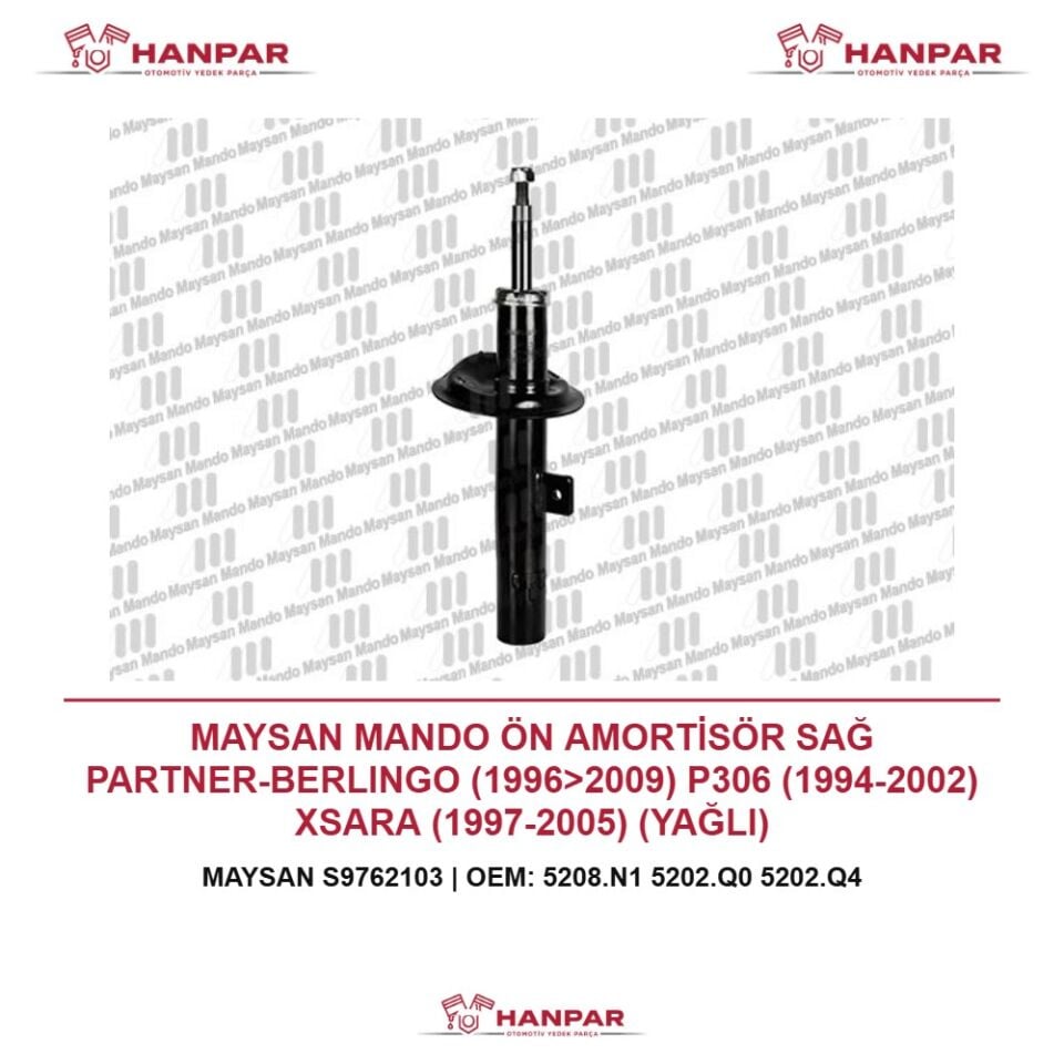 MAYSAN MANDO ÖN AMORTİSÖR SAĞ PARTNER-BERLINGO (1996>2009) P306 (1994-2002) XSARA (1997-2005) (YAĞLI)