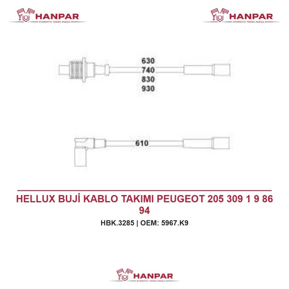 HELLUX BUJİ KABLO TAKIMI PEUGEOT 205 309 1 9 86 94