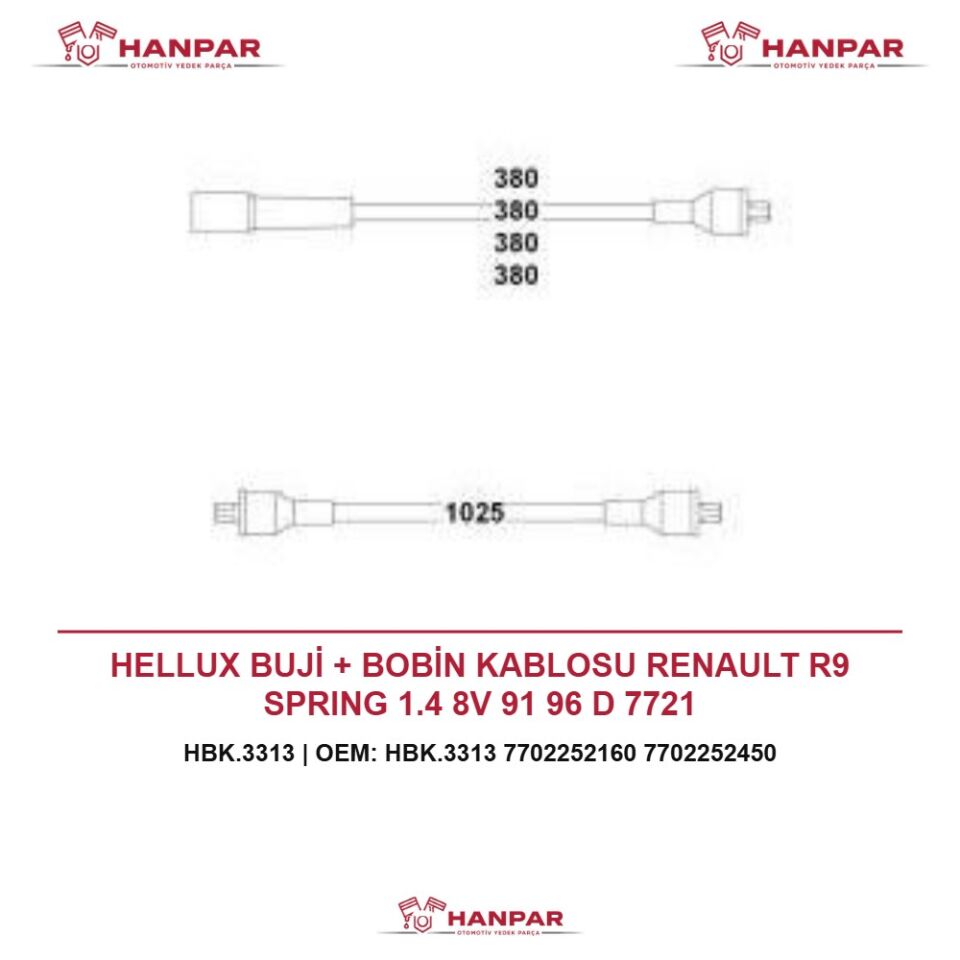 HELLUX BUJİ + BOBİN KABLOSU RENAULT R9 SPRING 1.4 8V 91 96 D 7721