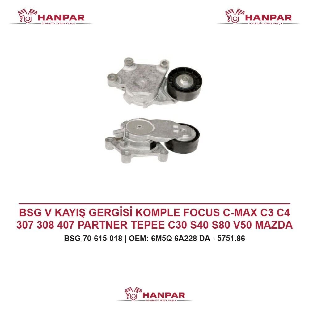 BSG V KAYIŞ GERGİSİ KOMPLE FOCUS C-MAX C3 C4 307 308 407 PARTNER TEPEE C30 S40 S80 V50 MAZDA III 1.4 1.5 1.6 HDI TDCI