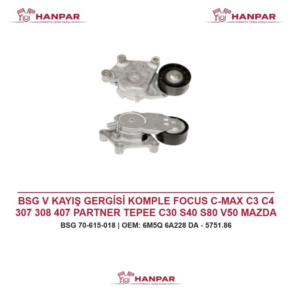 BSG V KAYIŞ GERGİSİ KOMPLE FOCUS C-MAX C3 C4 307 308 407 PARTNER TEPEE C30 S40 S80 V50 MAZDA III 1.4 1.5 1.6 HDI TDCI