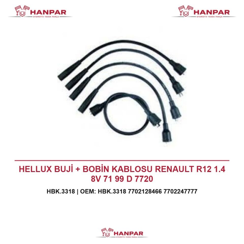 HELLUX BUJİ + BOBİN KABLOSU RENAULT R12 1.4 8V 71 99 D 7720