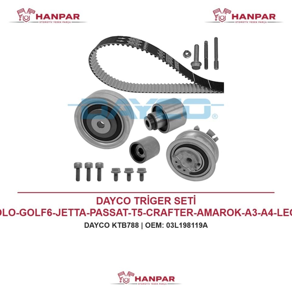 DAYCO TRİGER SETİ POLO-GOLF6-JETTA-PASSAT-T5-CRAFTER-AMAROK-A3-A4-LEON CAYB-CAYC-CAYD-CAAB-CAAC-CKUB-CKTB-CFFB-CFWA-CAGA-CDCA-CDBA-CNFB 1,2 TDI-1,6 TDI-2,0 TDI 10-