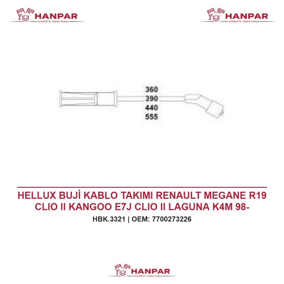 HELLUX BUJİ KABLO TAKIMI RENAULT MEGANE R19 CLIO II KANGOO E7J CLIO II LAGUNA K4M 98-