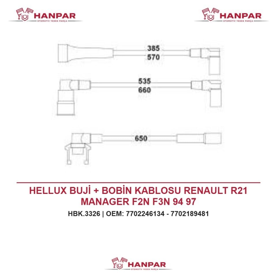 HELLUX BUJİ + BOBİN KABLOSU RENAULT R21 MANAGER F2N F3N 94 97