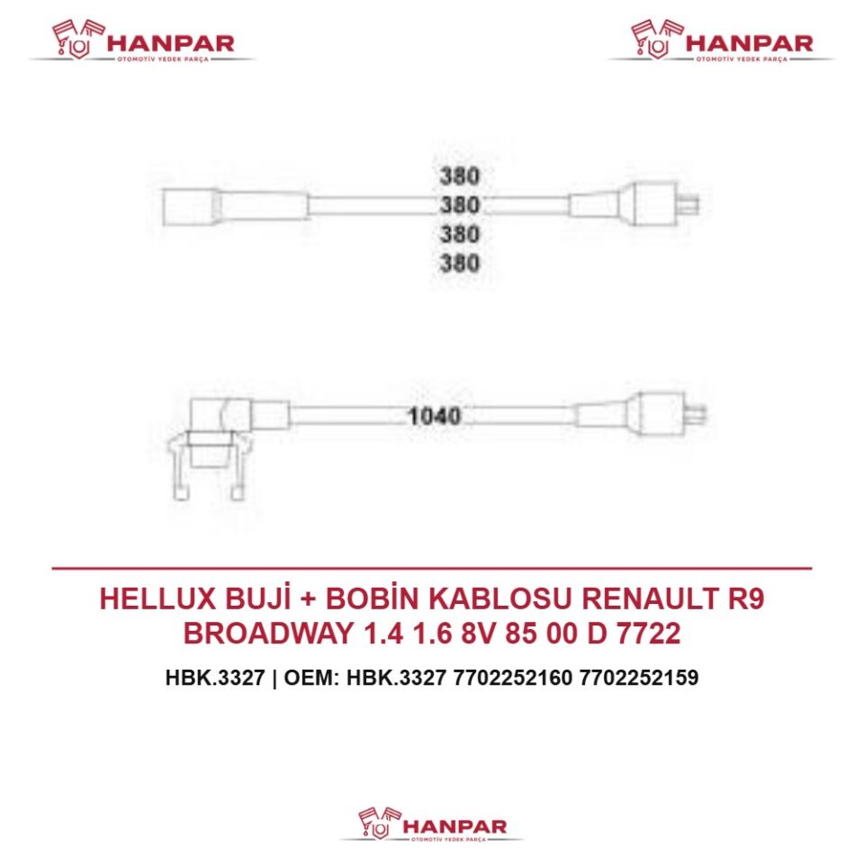 HELLUX BUJİ + BOBİN KABLOSU RENAULT R9 BROADWAY 1.4 1.6 8V 85 00 D 7722