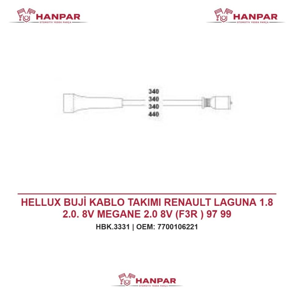 HELLUX BUJİ KABLO TAKIMI RENAULT LAGUNA 1.8 2.0. 8V MEGANE 2.0 8V (F3R ) 97 99