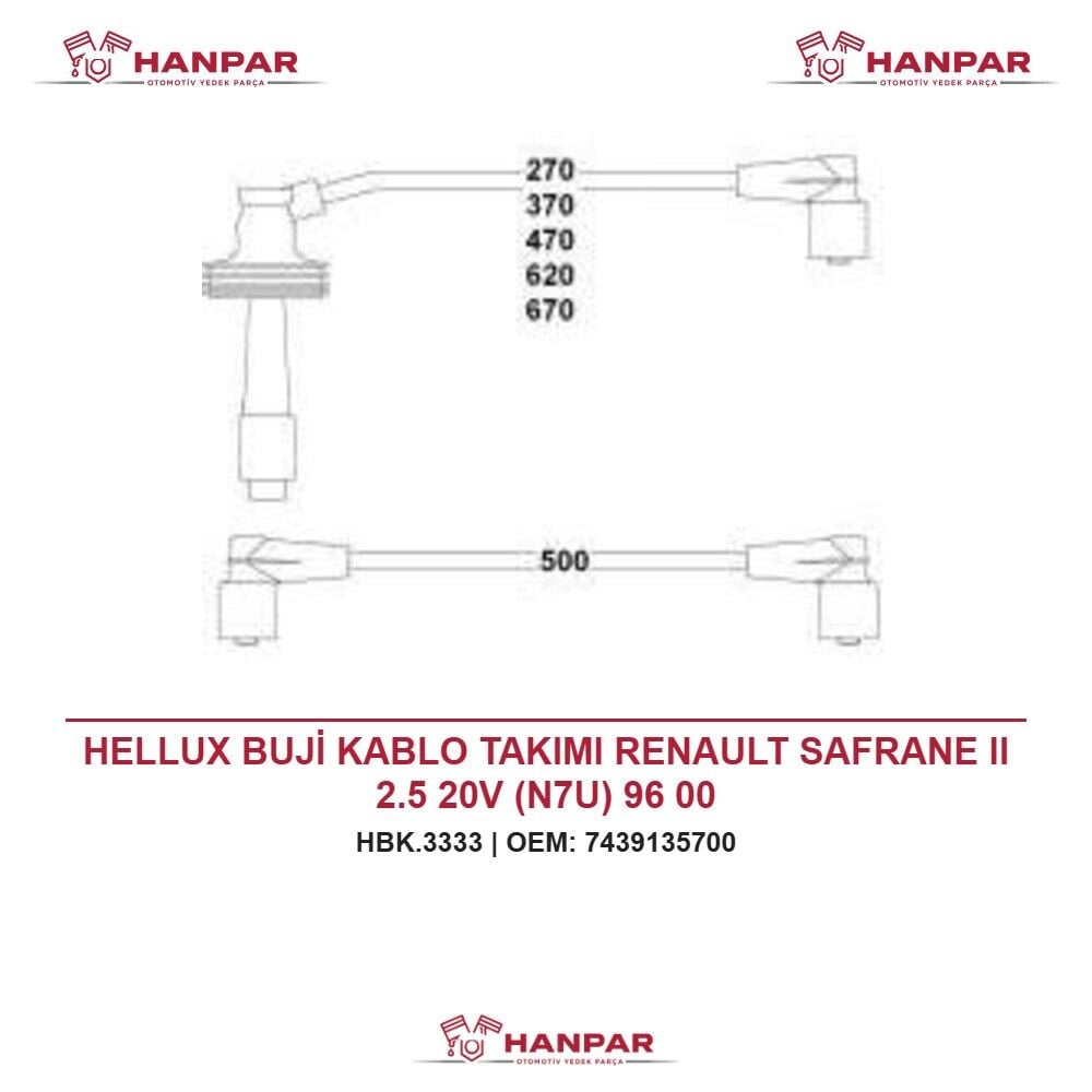 HELLUX BUJİ KABLO TAKIMI RENAULT SAFRANE II 2.5 20V (N7U) 96 00