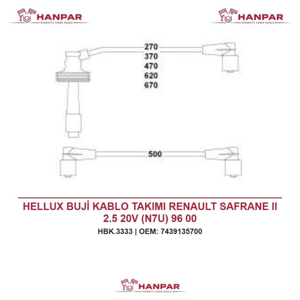 HELLUX BUJİ KABLO TAKIMI RENAULT SAFRANE II 2.5 20V (N7U) 96 00