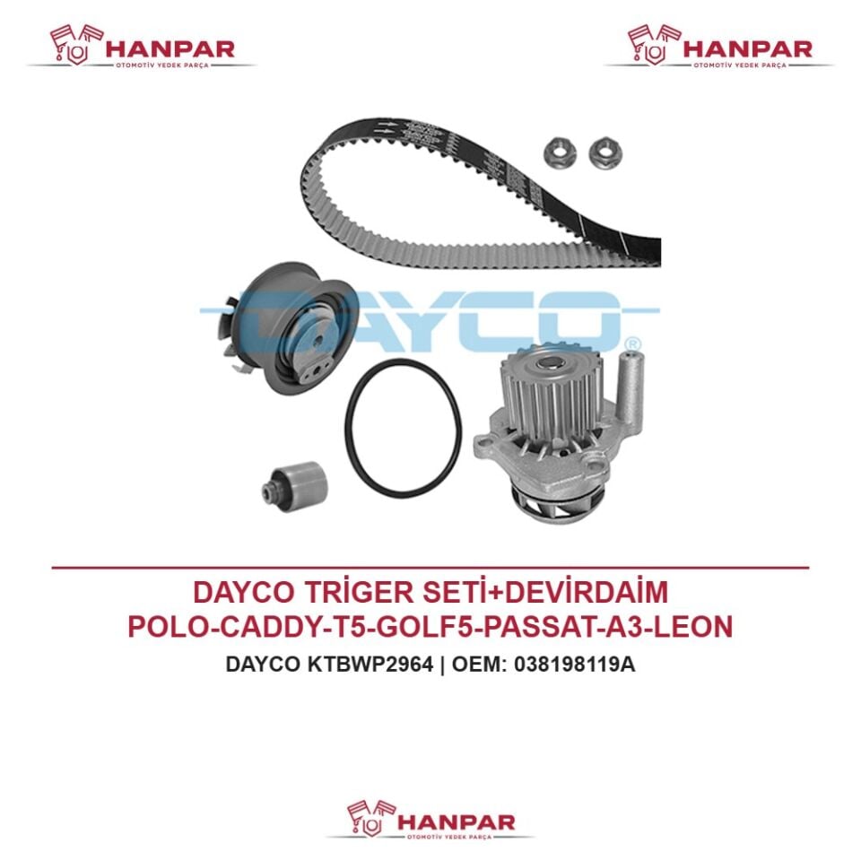DAYCO TRİGER SETİ+DEVİRDAİM POLO-CADDY-T5-GOLF5-PASSAT-A3-LEON BMM-BMP-ATD-AXR-ASZ-AR 1.9-2.0 TDI 01-10
