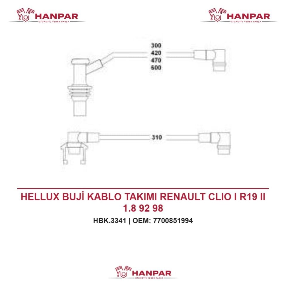 HELLUX BUJİ KABLO TAKIMI RENAULT CLIO I R19 II 1.8 92 98