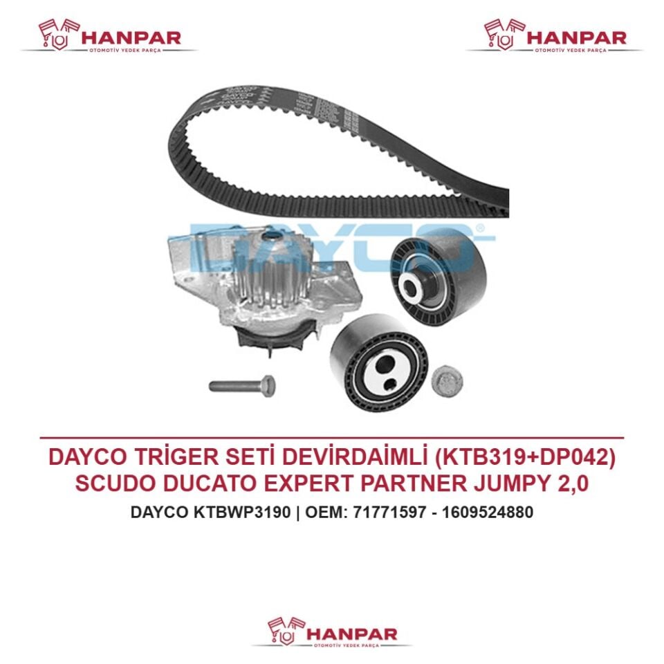 DAYCO TRİGER SETİ DEVİRDAİMLİ (KTB319+DP042) SCUDO DUCATO EXPERT PARTNER JUMPY 2,0 MJT-HDI 00-