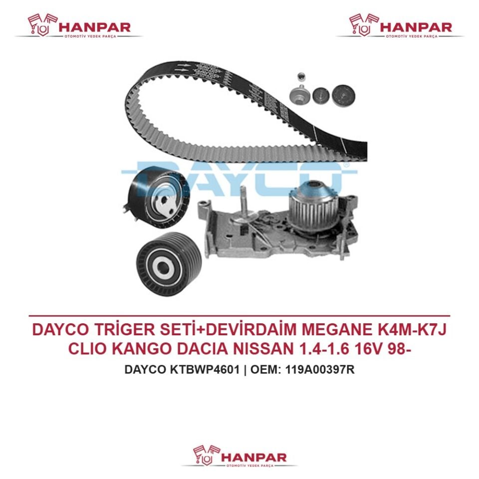 DAYCO TRİGER SETİ+DEVİRDAİM MEGANE K4M-K7J CLIO KANGO DACIA NISSAN 1.4-1.6 16V 98-