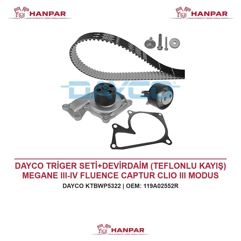 DAYCO TRİGER SETİ+DEVİRDAİM (TEFLONLU KAYIŞ) MEGANE III-IV FLUENCE CAPTUR CLIO III MODUS DUSTER MERCEDES QASHQAI JUKE NOTE 1.5 DCI 12-