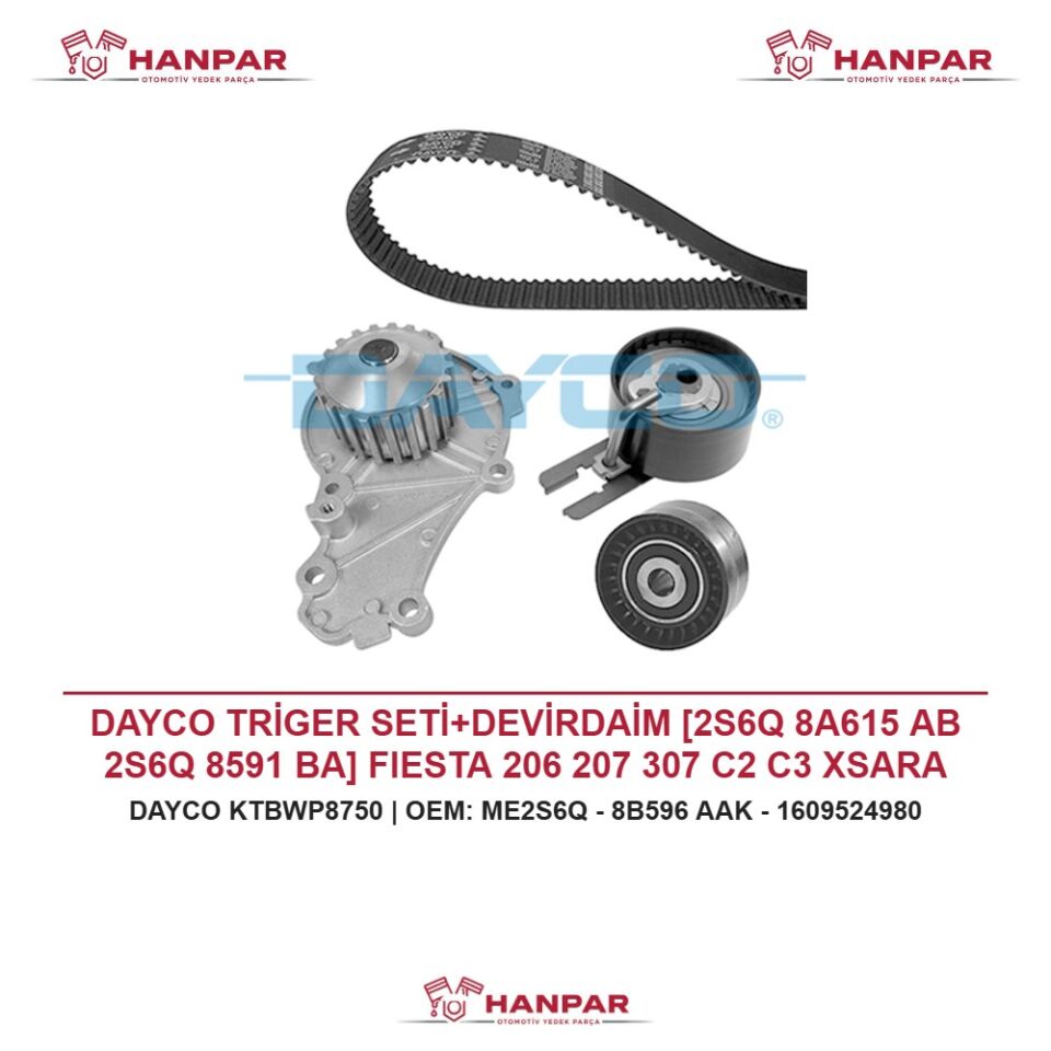 DAYCO TRİGER SETİ+DEVİRDAİM [2S6Q 8A615 AB 2S6Q 8591 BA] FIESTA 206 207 307 C2 C3 XSARA BIPPER TEPE NEMO MAZDA II 1.4 TDCI HDI 99-11