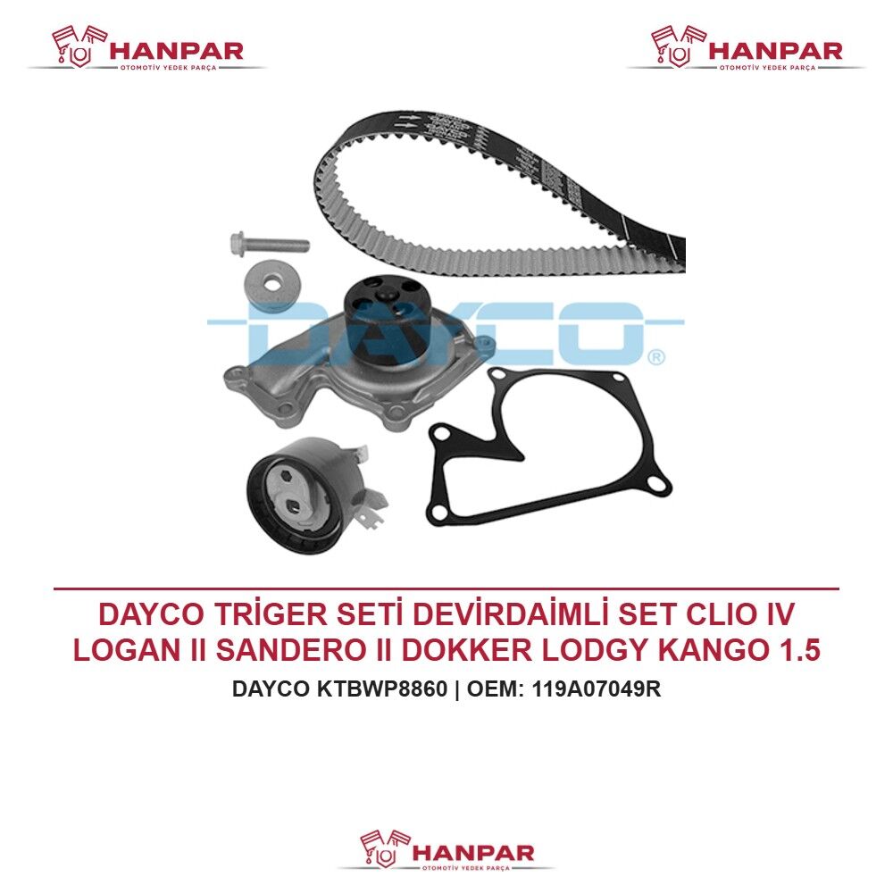DAYCO TRİGER SETİ DEVİRDAİMLİ SET CLIO IV LOGAN II SANDERO II DOKKER LODGY KANGO 1.5 DCI 12-