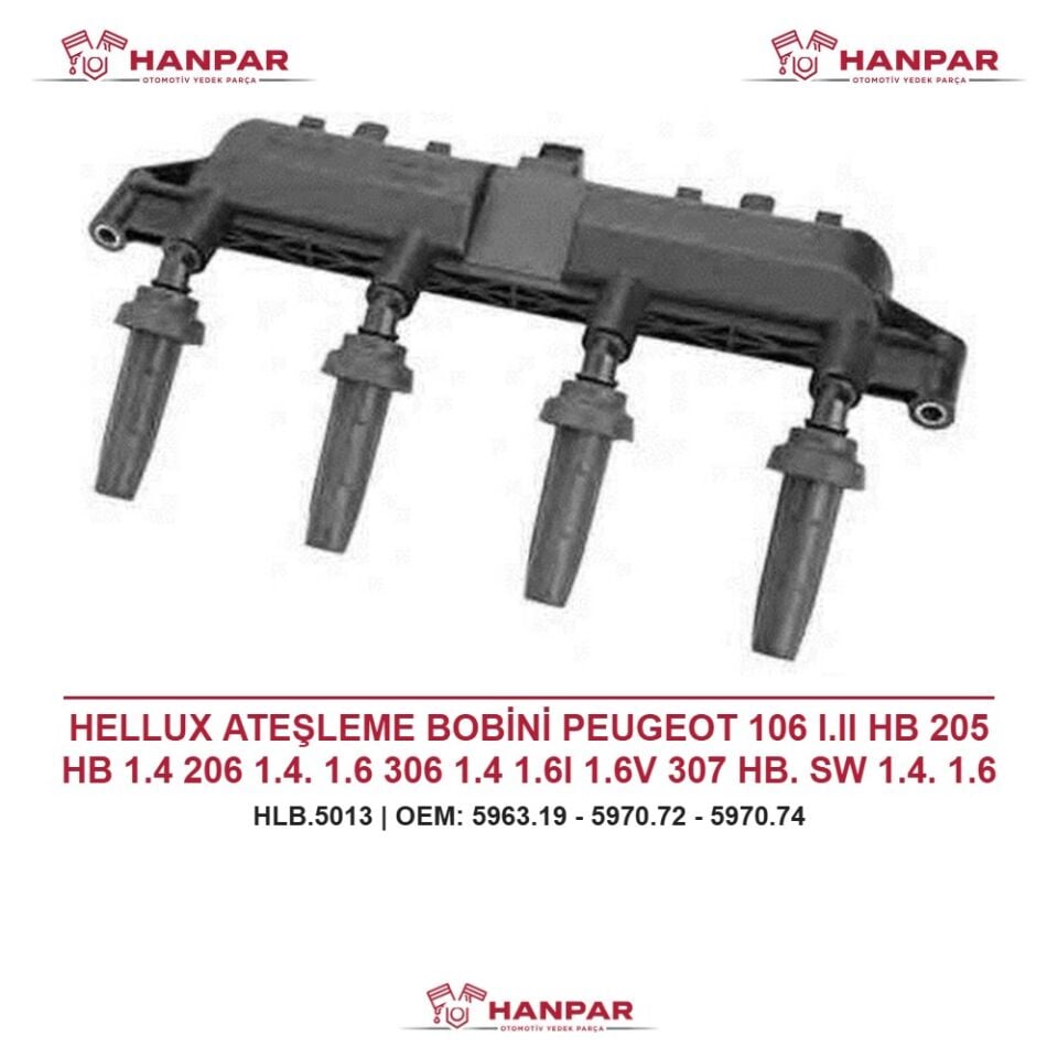 HELLUX ATEŞLEME BOBİNİ PEUGEOT 106 I.II HB 205 HB 1.4 206 1.4. 1.6 306 1.4 1.6I 1.6V 307 HB. SW 1.4. 1.6 405 PARTNER 1.6 SIYAH SOKET CITROEN BERLINGO 1.4. 1.6 XSARA 1.4. 1.6 C2 C3 SIYAH SOKET