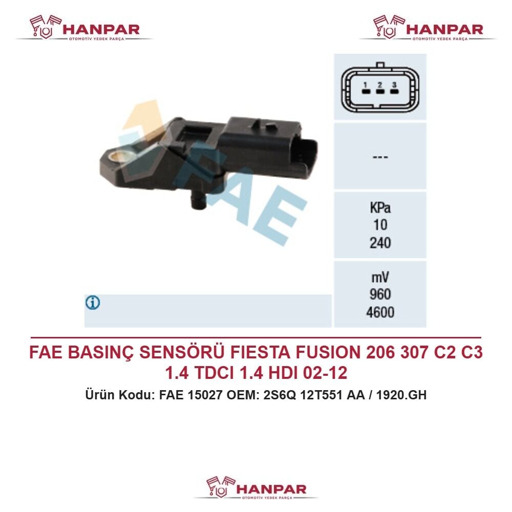 FAE BASINÇ SENSÖRÜ FIESTA FUSION 206 307 C2 C3 1.4 TDCI 1.4 HDI 02-12