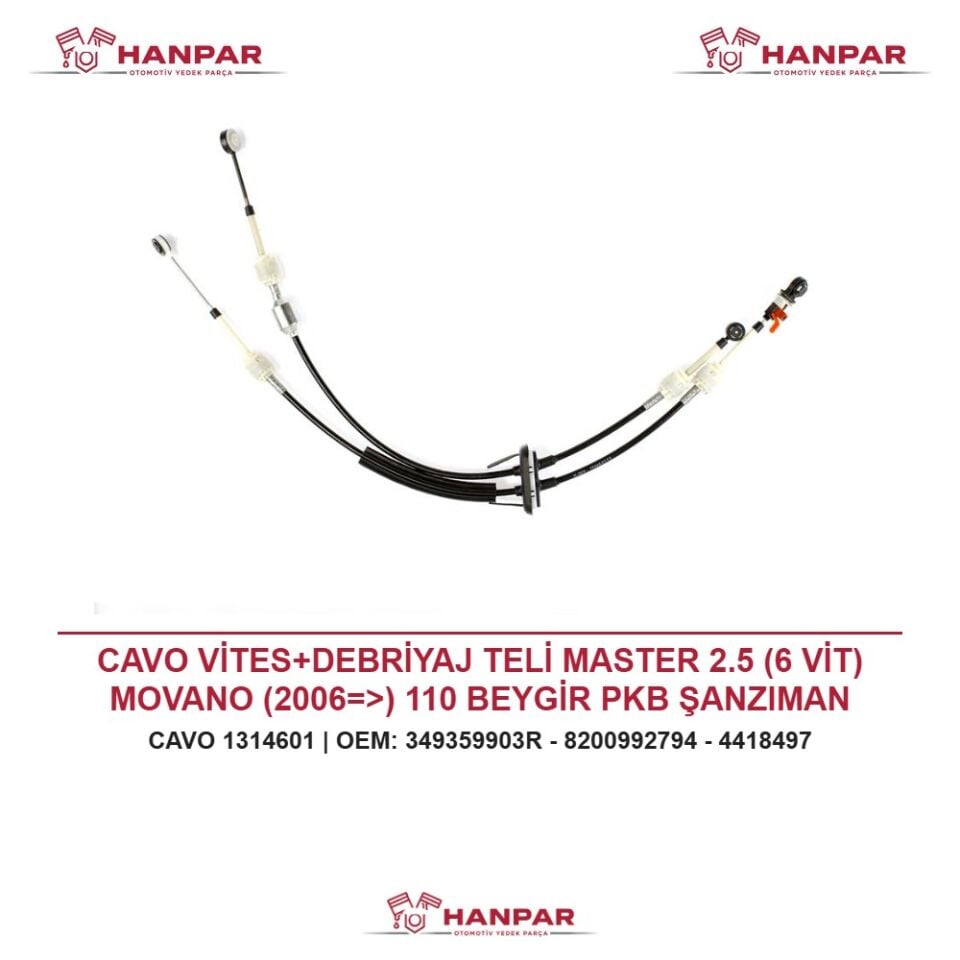 CAVO VİTES+DEBRİYAJ TELİ MASTER 2.5 (6 VİT) MOVANO (2006=>) 110 BEYGİR PKB ŞANZIMAN