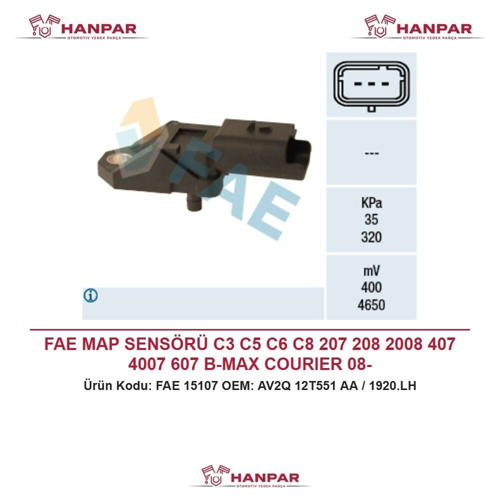 FAE MAP SENSÖRÜ C3 C5 C6 C8 207 208 2008 407 4007 607 B-MAX COURIER 08-